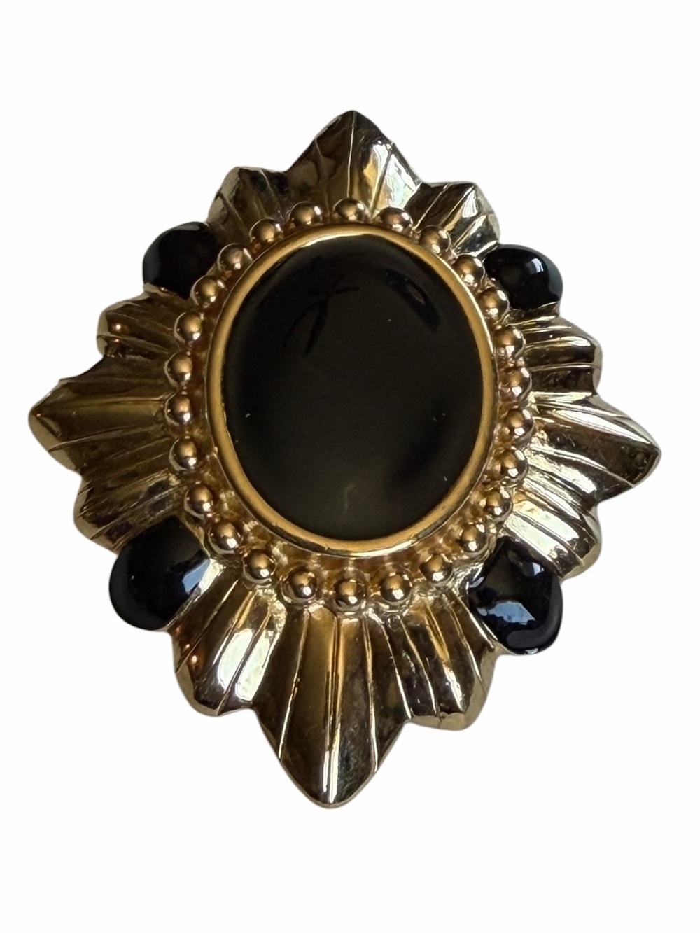Vintage Goldtone & Black Enamel Art Deco Statement Brooch